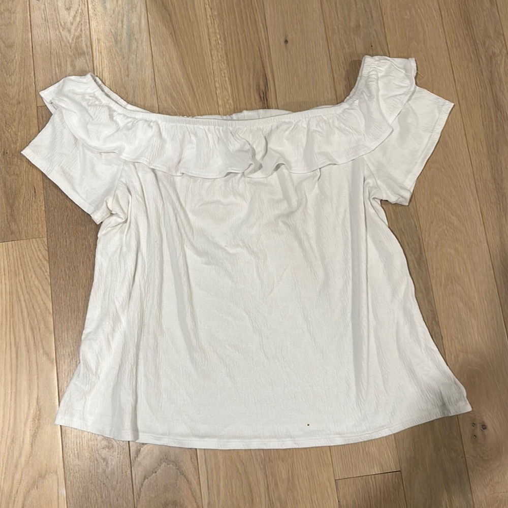 LOFT Plus - White Crinkle Gauze Off Shoulder Top 20/22